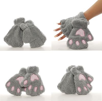 Dog paw fingerless fleece gloves