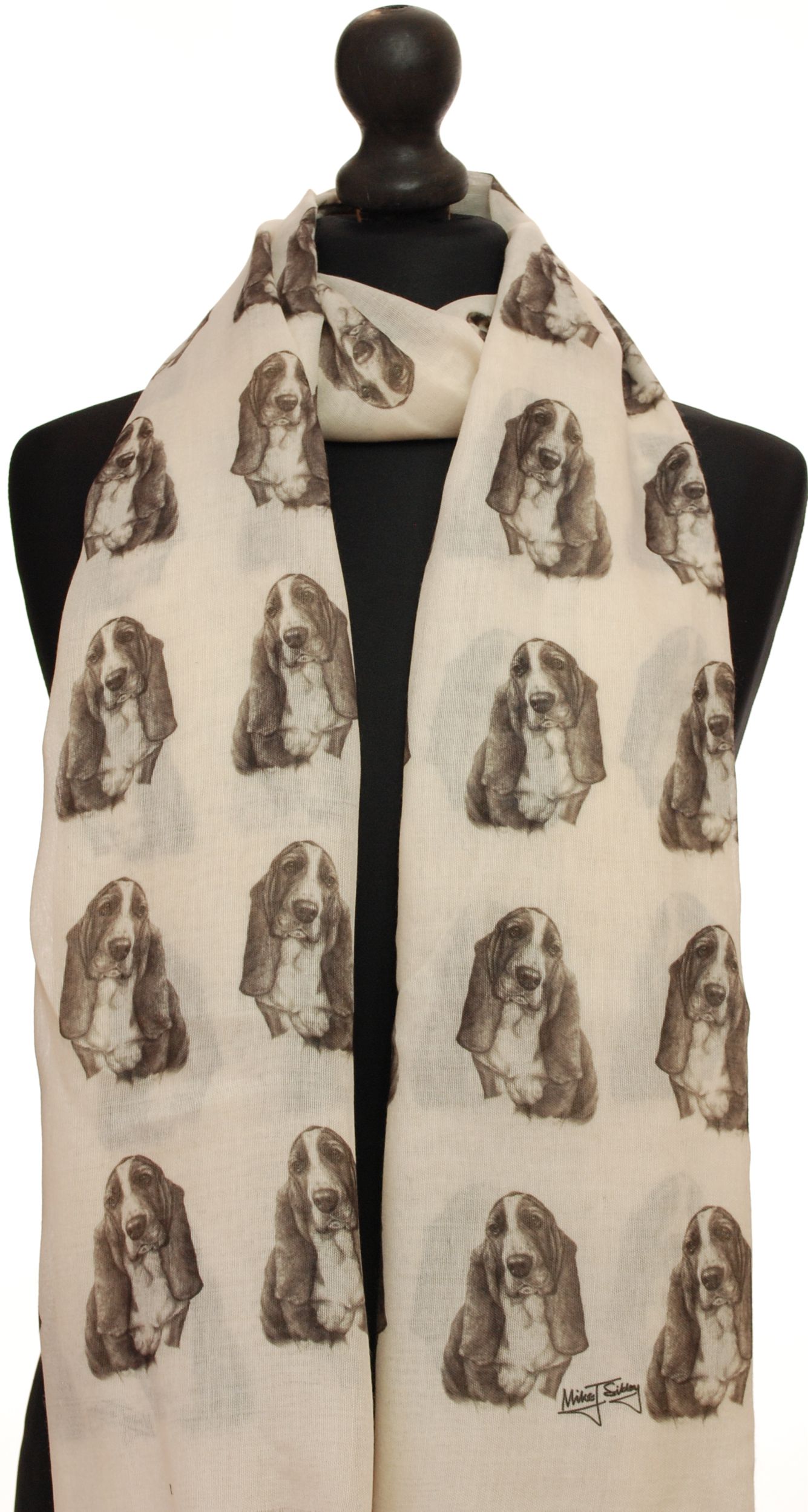 Mike Sibley Basset Hound licensed design ladies fashion scarf