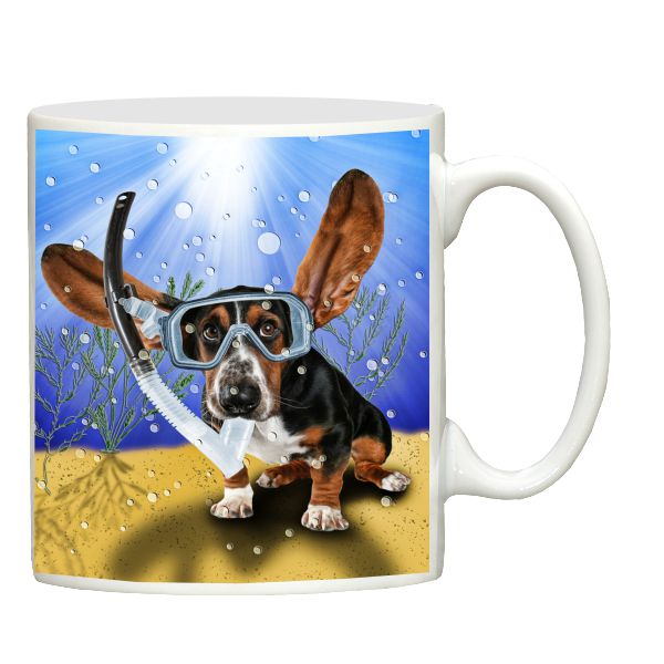 Basset Hound scuba dog printed mug