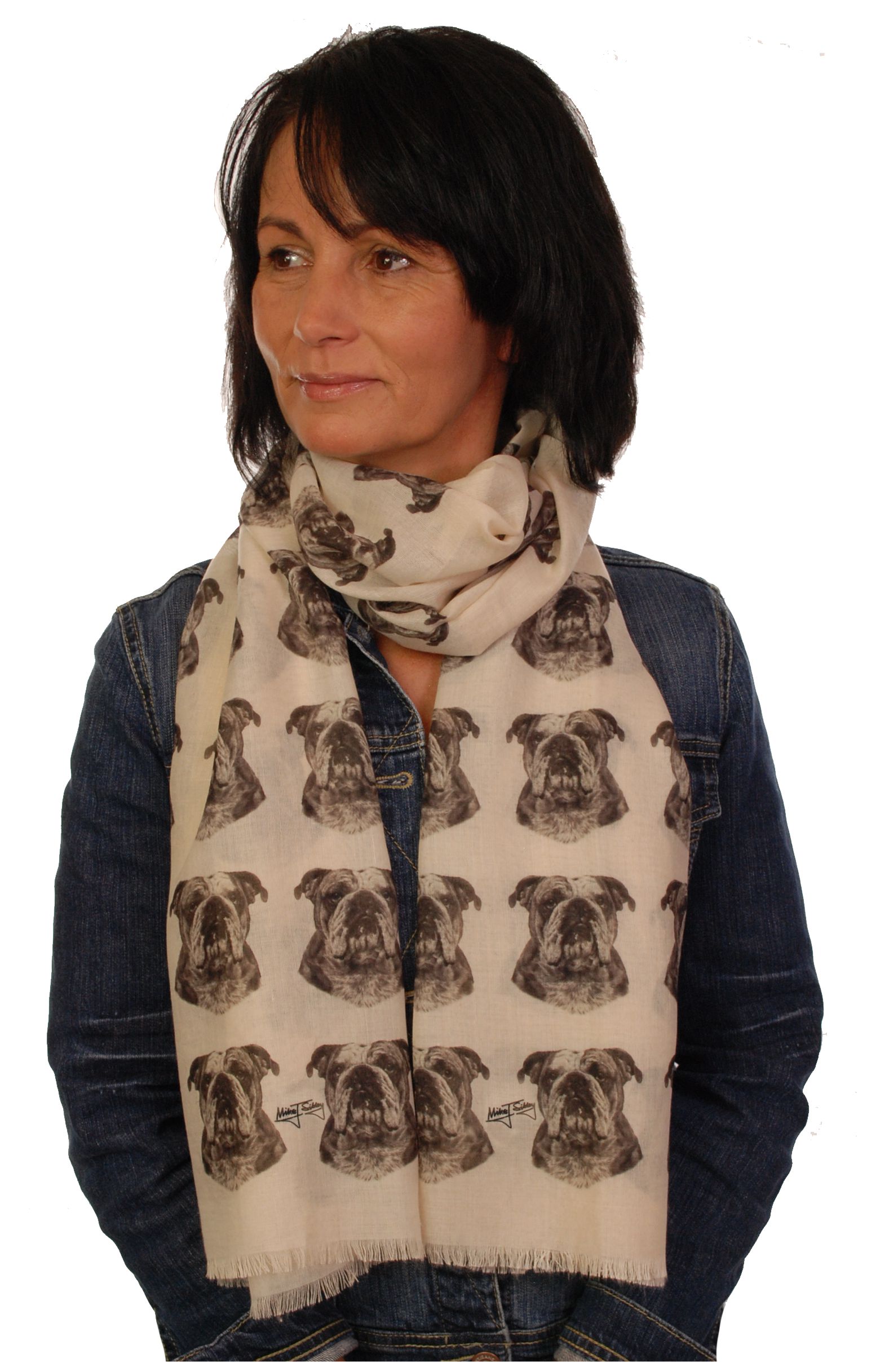 Mike Sibley English Bulldog licensed design ladies fashion scarf