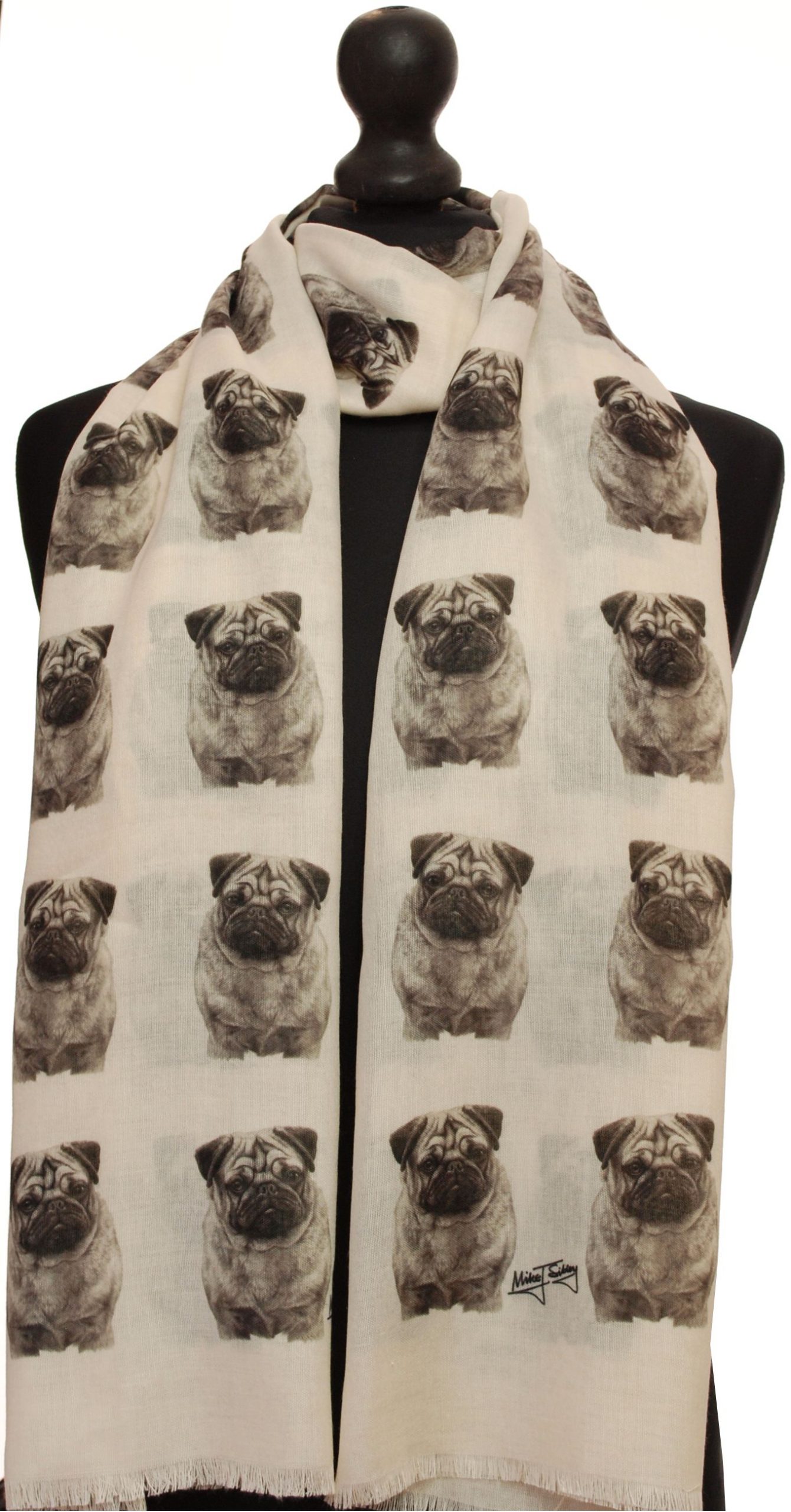 Mike Sibley Pug licensed design ladies fashion scarf