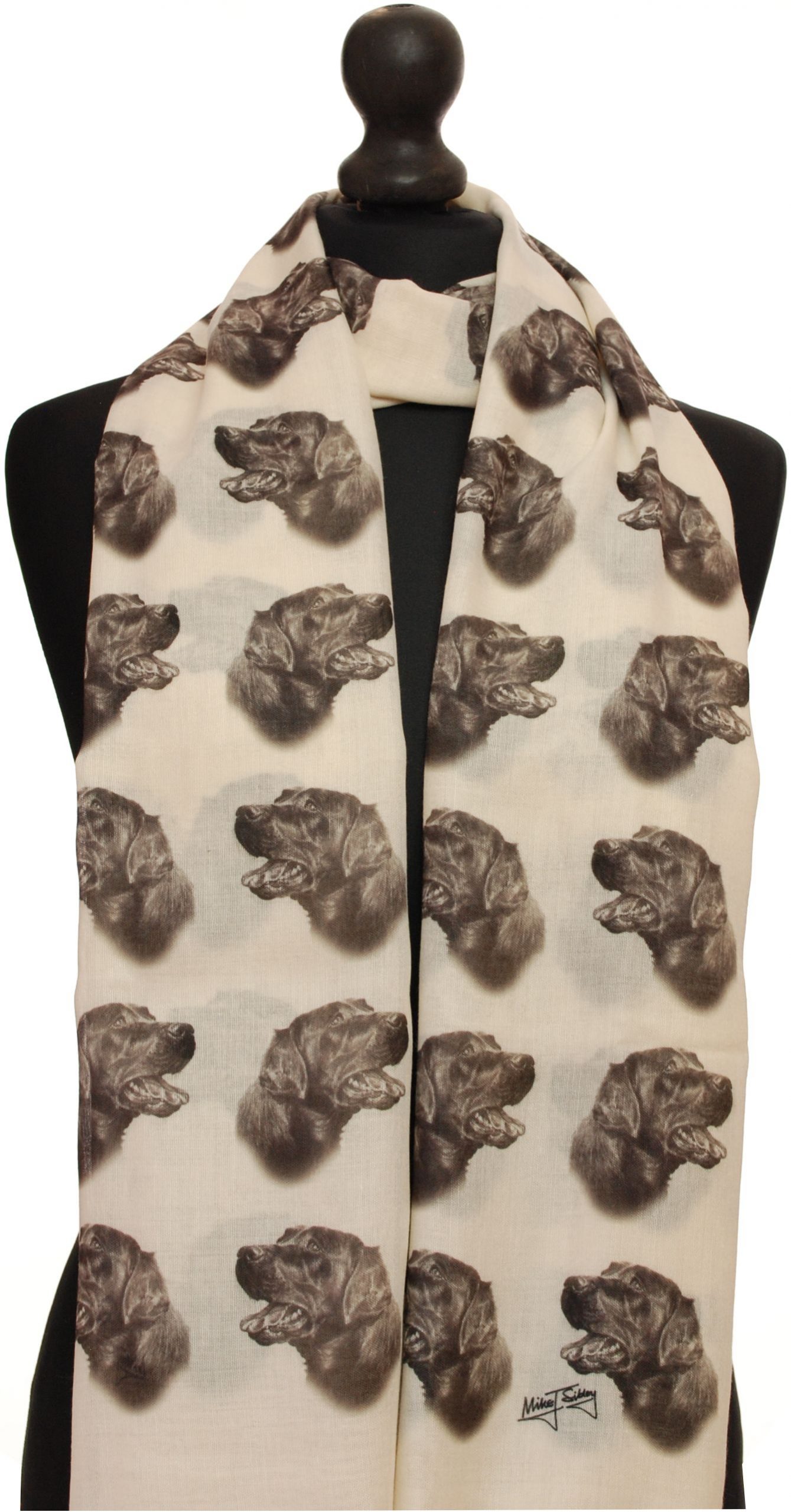 Mike Sibley Black Labrador OM licensed design ladies fashion scarf